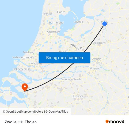 Zwolle to Tholen map