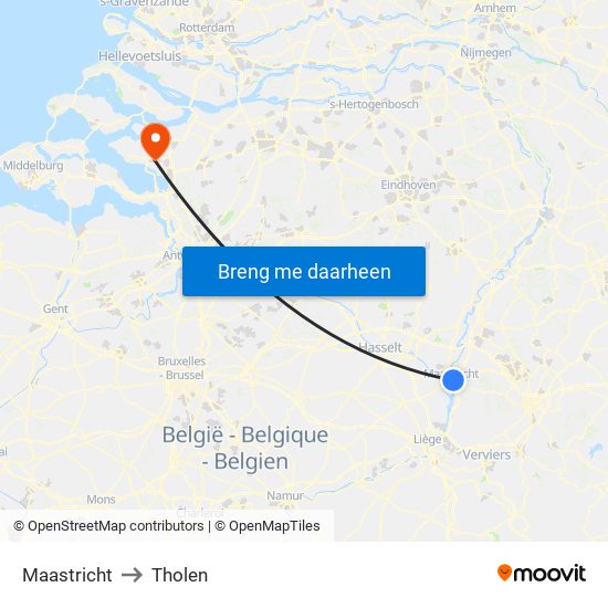 Maastricht to Tholen map
