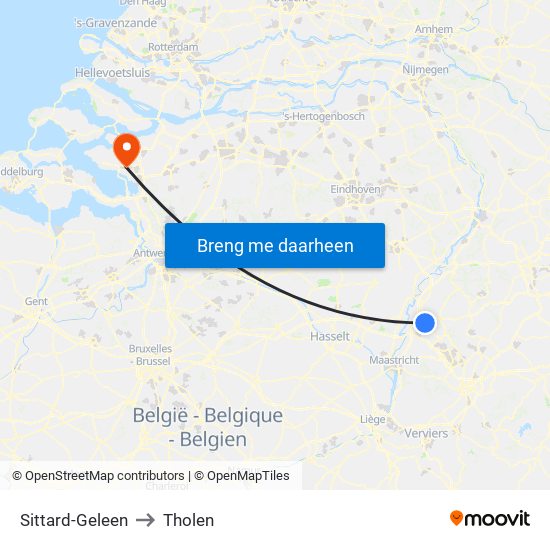 Sittard-Geleen to Tholen map