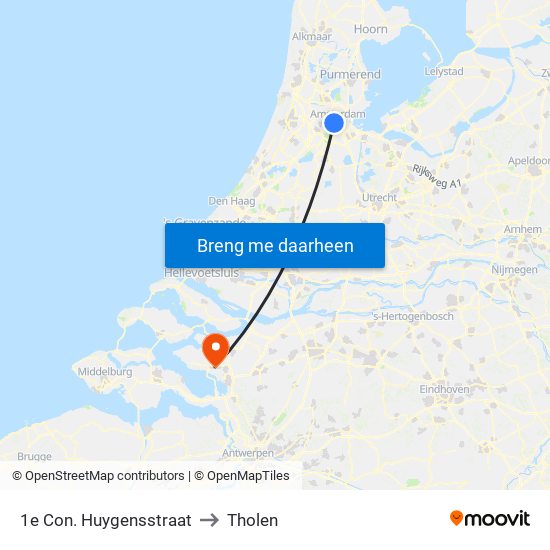 1e Con. Huygensstraat to Tholen map