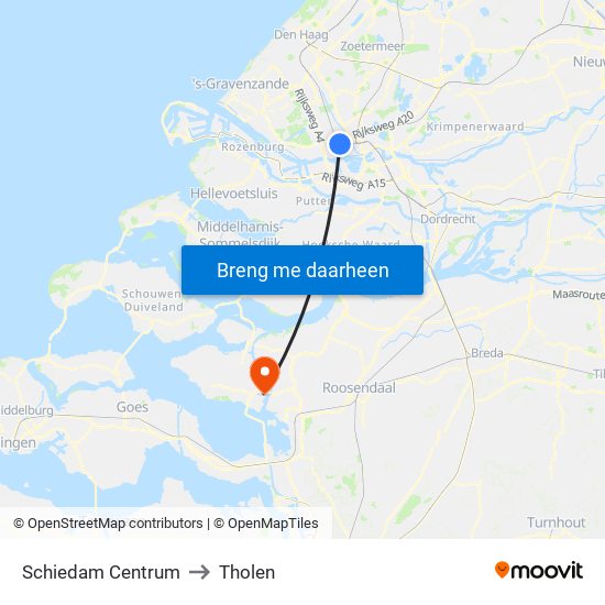 Schiedam Centrum to Tholen map