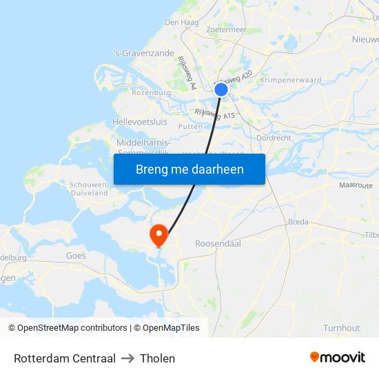 Rotterdam Centraal to Tholen map