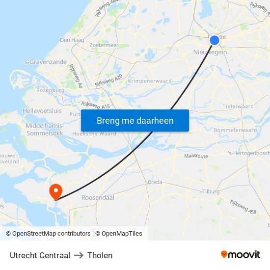 Utrecht Centraal to Tholen map