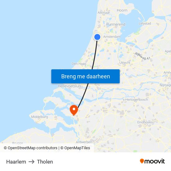 Haarlem to Tholen map