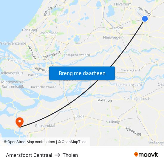Amersfoort Centraal to Tholen map