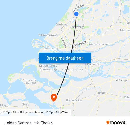 Leiden Centraal to Tholen map