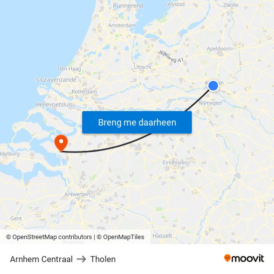 Arnhem Centraal to Tholen map