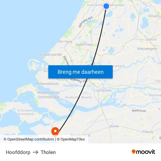 Hoofddorp to Tholen map