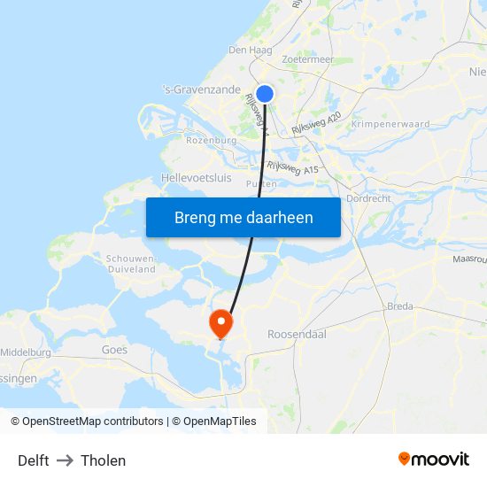 Delft to Tholen map