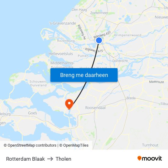 Rotterdam Blaak to Tholen map