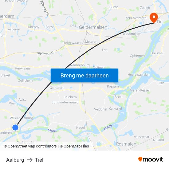 Aalburg to Tiel map
