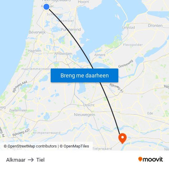 Alkmaar to Tiel map