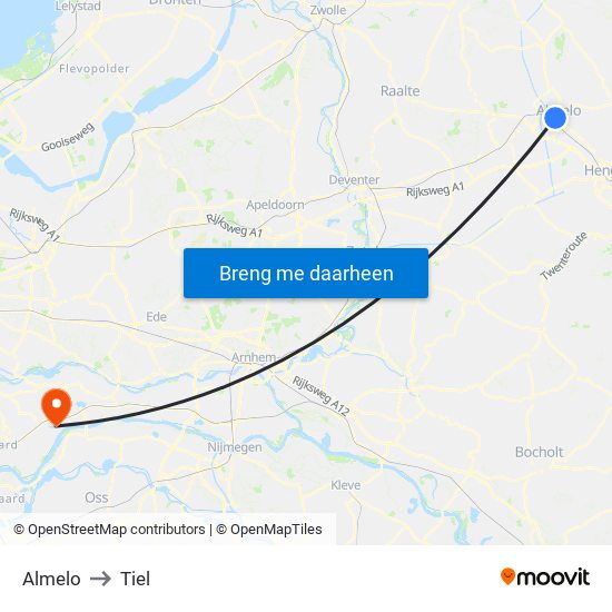 Almelo to Tiel map