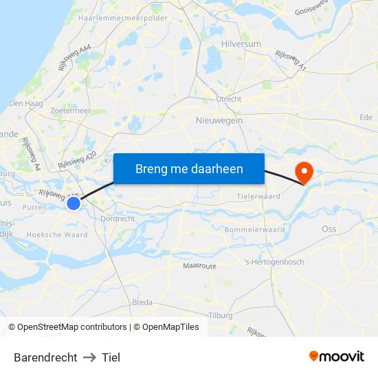 Barendrecht to Tiel map