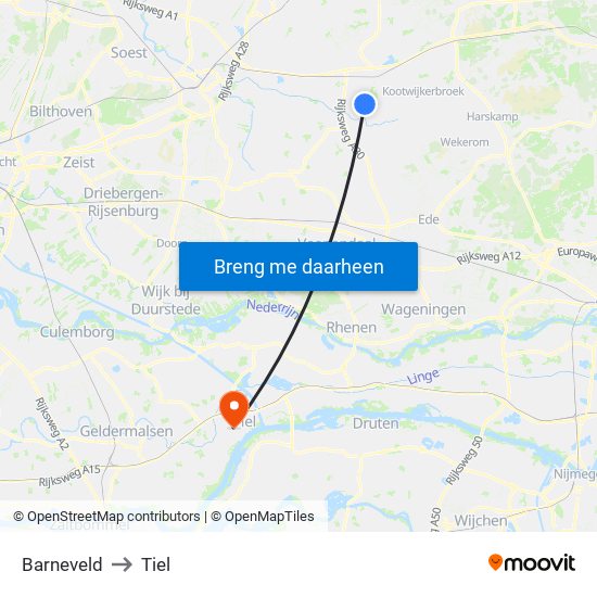 Barneveld to Tiel map