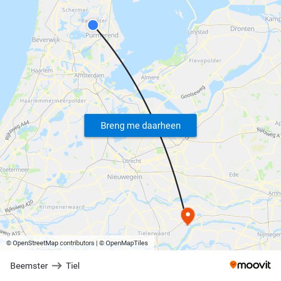 Beemster to Tiel map