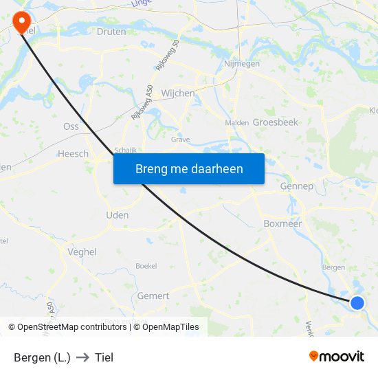 Bergen (L.) to Tiel map