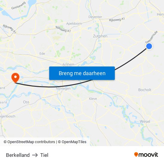 Berkelland to Tiel map