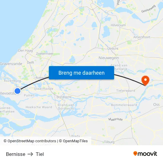 Bernisse to Tiel map