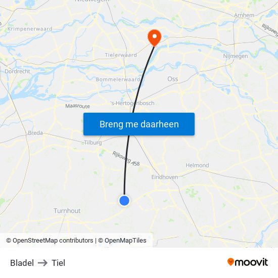 Bladel to Tiel map