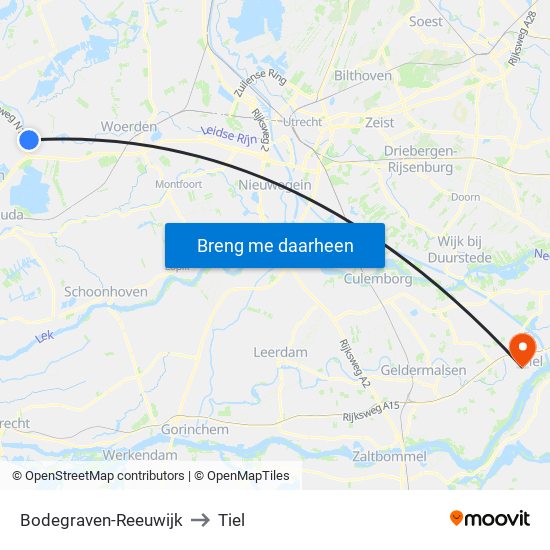 Bodegraven-Reeuwijk to Tiel map