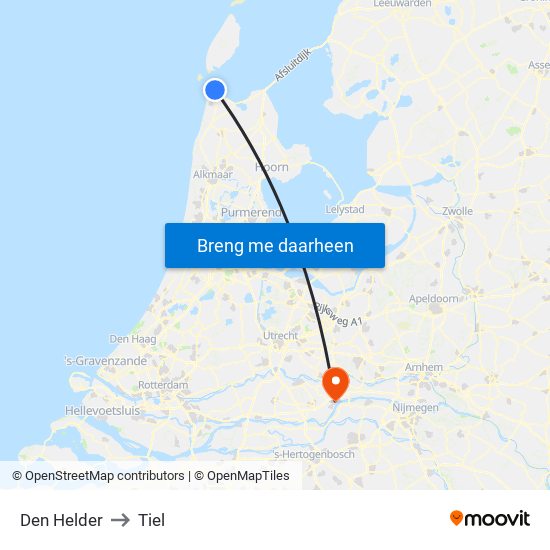 Den Helder to Tiel map
