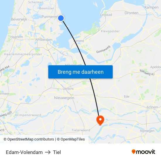 Edam-Volendam to Tiel map