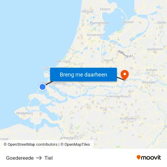 Goedereede to Tiel map