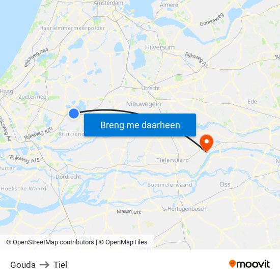 Gouda to Tiel map