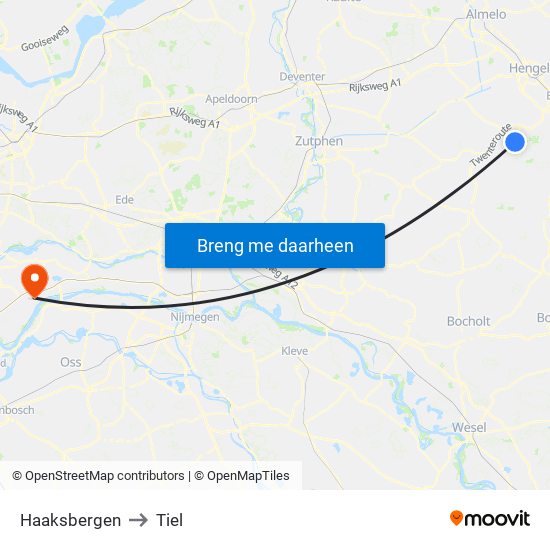 Haaksbergen to Tiel map