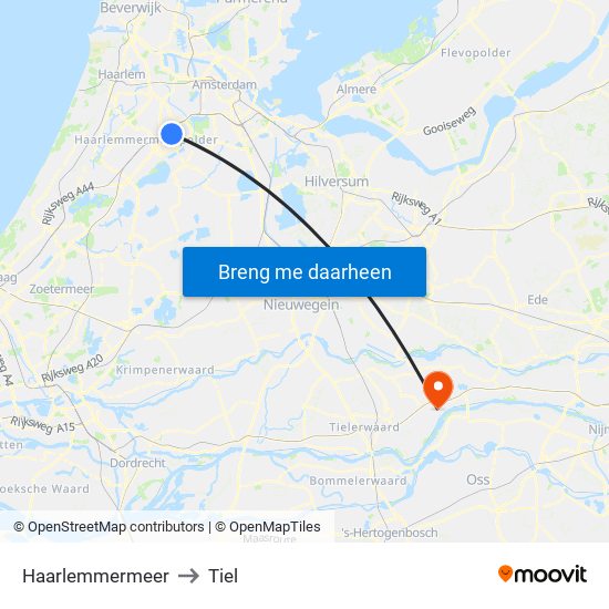 Haarlemmermeer to Tiel map