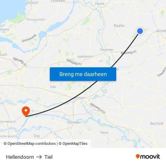 Hellendoorn to Tiel map