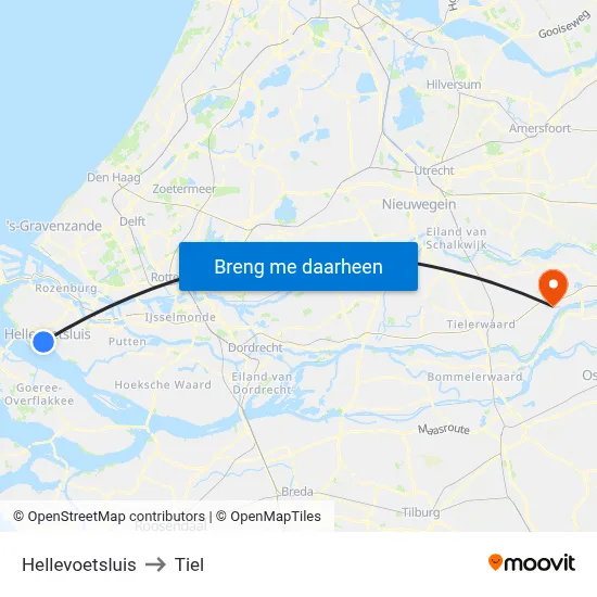 Hellevoetsluis to Tiel map
