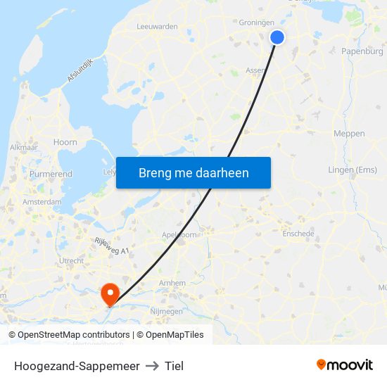 Hoogezand-Sappemeer to Tiel map