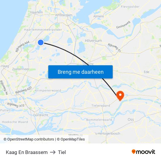 Kaag En Braassem to Tiel map