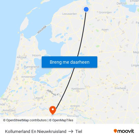 Kollumerland En Nieuwkruisland to Tiel map