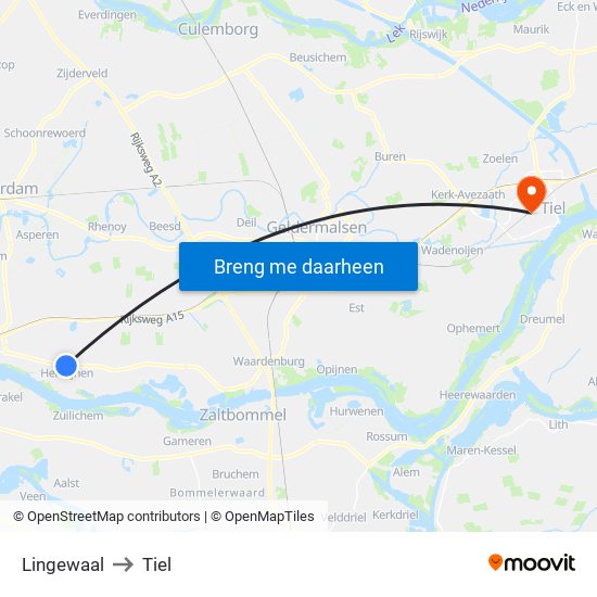 Lingewaal to Tiel map