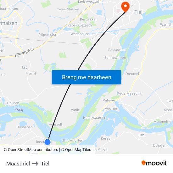 Maasdriel to Tiel map