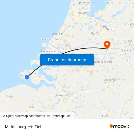 Middelburg to Tiel map