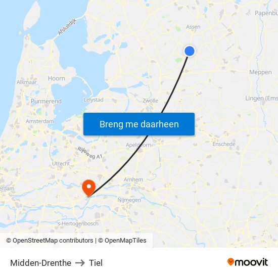 Midden-Drenthe to Tiel map