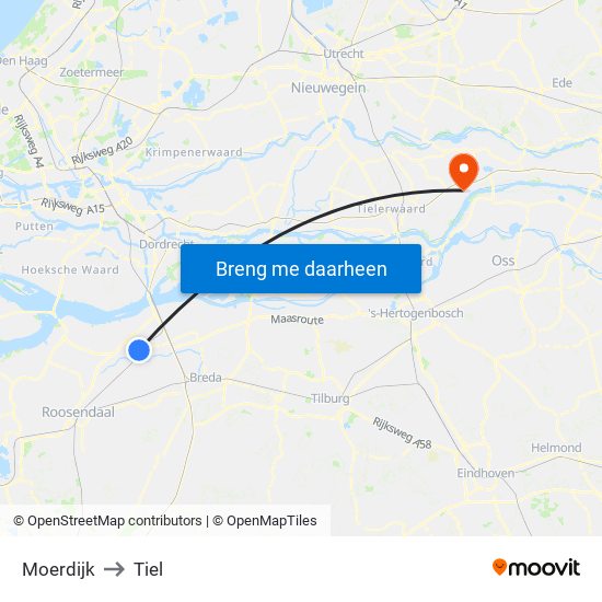 Moerdijk to Tiel map