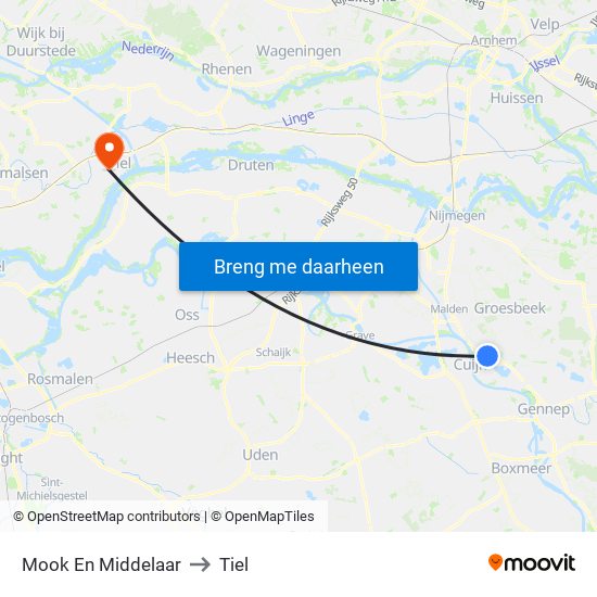 Mook En Middelaar to Tiel map