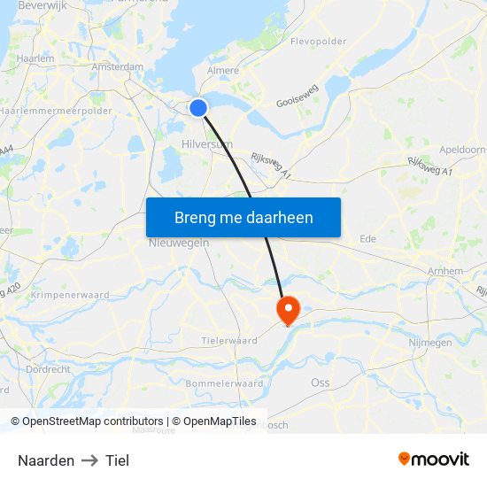 Naarden to Tiel map