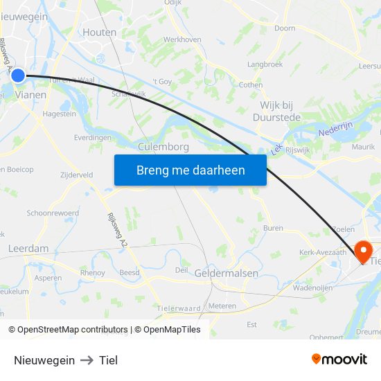 Nieuwegein to Tiel map