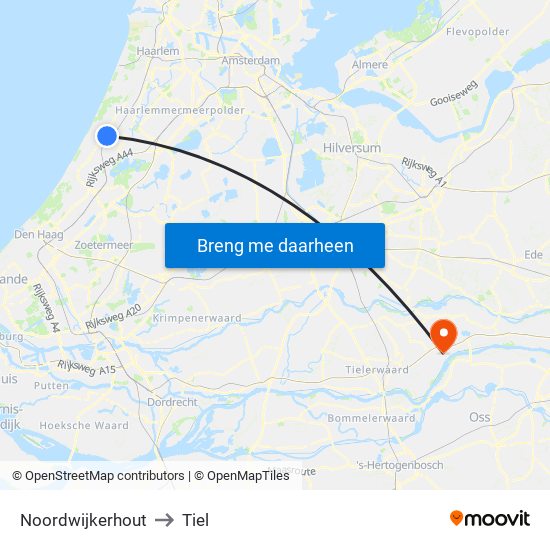 Noordwijkerhout to Tiel map