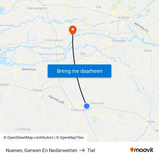 Nuenen, Gerwen En Nederwetten to Tiel map