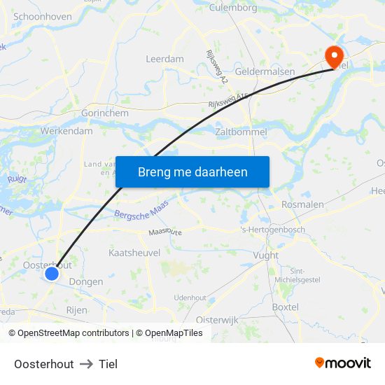 Oosterhout to Tiel map