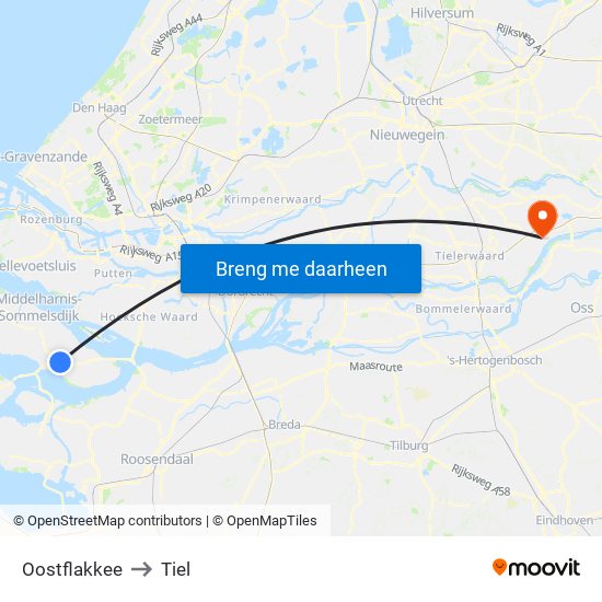 Oostflakkee to Tiel map