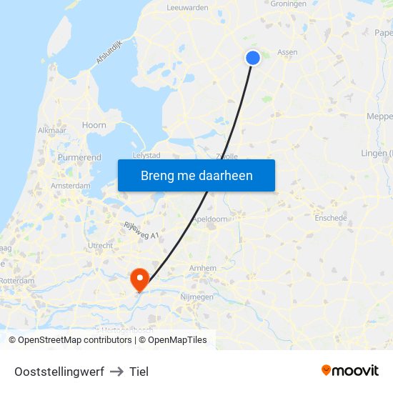 Ooststellingwerf to Tiel map