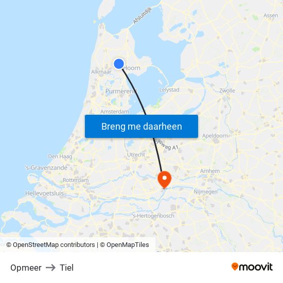 Opmeer to Tiel map